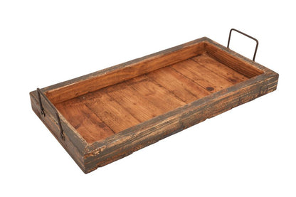 21" Natural Solid Wood Handmade Serving Tray With Handles