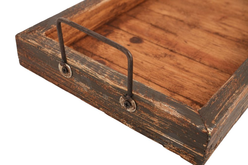 21" Natural Solid Wood Handmade Serving Tray With Handles
