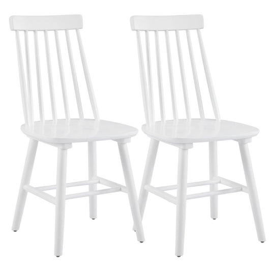 Set of Two White Solid Wood Windsor Back Dining Side Chairs