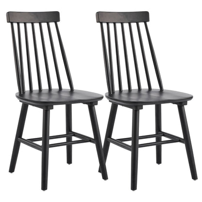 Set of Two Black Solid Wood Windsor Back Dining Side Chairs
