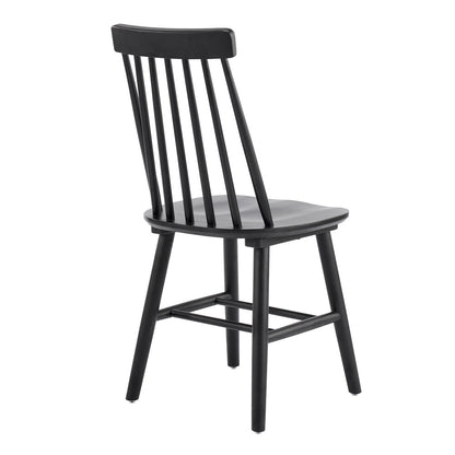 Set of Two Black Solid Wood Windsor Back Dining Side Chairs
