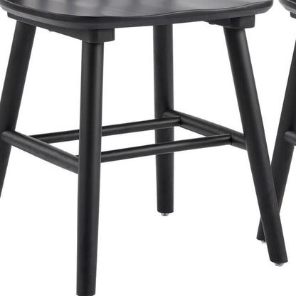 Set of Two Black Solid Wood Windsor Back Dining Side Chairs