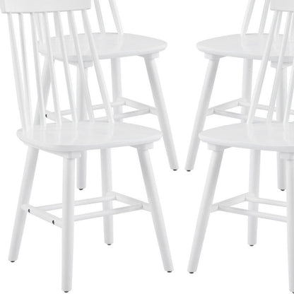 Set of Four White Solid Wood Windsor Back Dining Side Chairs