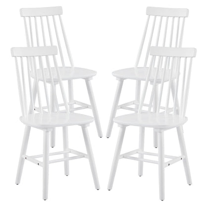 Set of Four White Solid Wood Windsor Back Dining Side Chairs