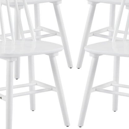 Set of Four White Solid Wood Windsor Back Dining Side Chairs