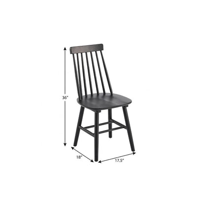 Set of Four Black Solid Wood Windsor Back Dining Side Chairs