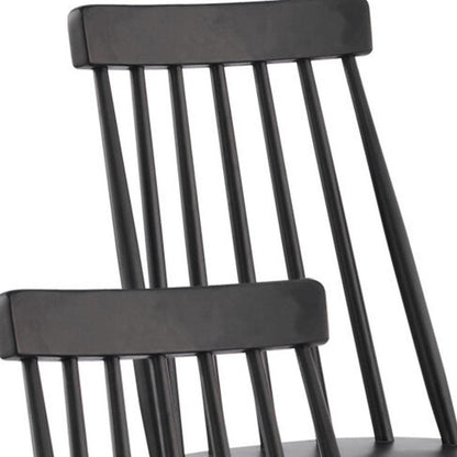 Set of Four Black Solid Wood Windsor Back Dining Side Chairs