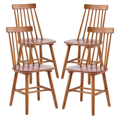 Set of Four Walnut Solid Wood Windsor Back Dining Side Chairs