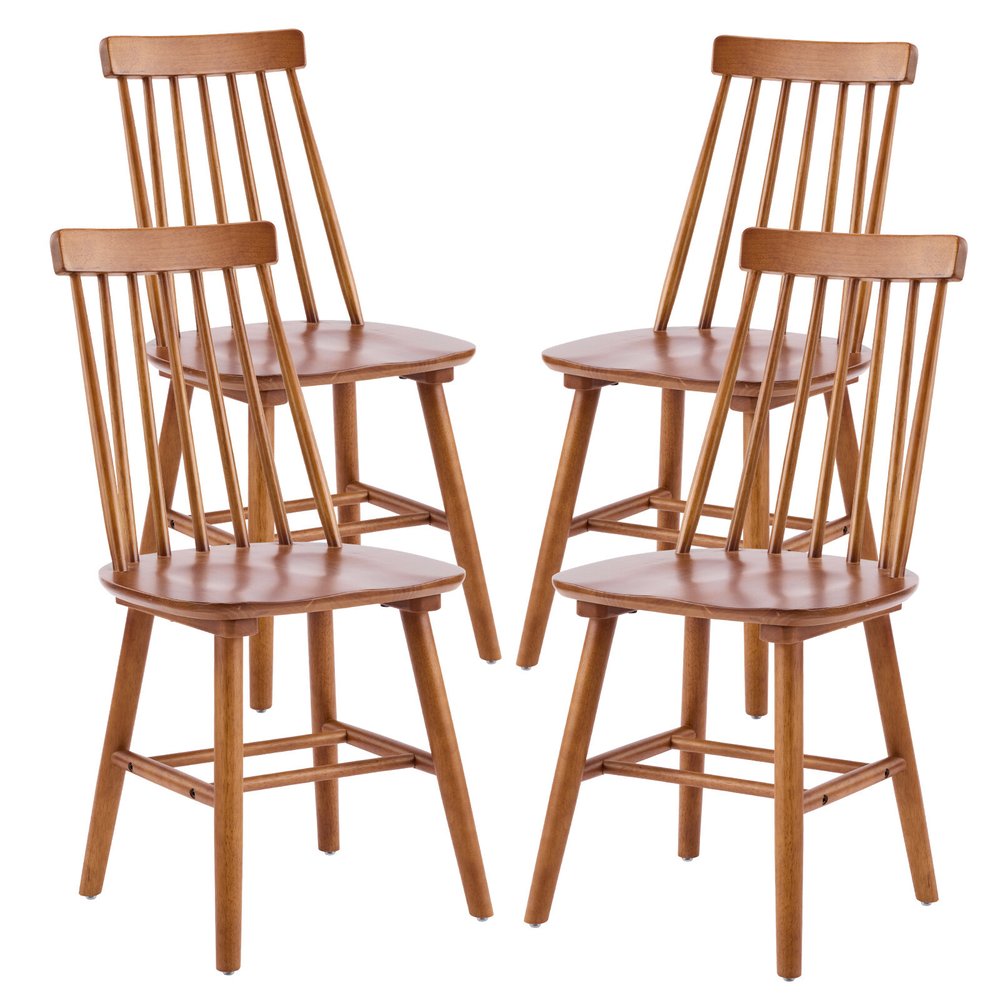 Set of Four Walnut Solid Wood Windsor Back Dining Side Chairs