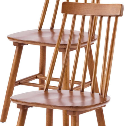 Set of Four Walnut Solid Wood Windsor Back Dining Side Chairs