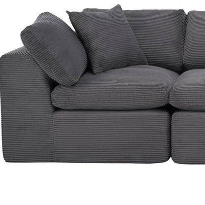 138" Dark Gray Corduroy Modular Sofa With Ottoman And Toss Pillows