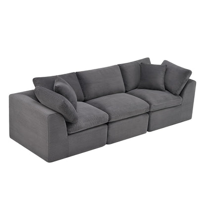 108" Dark Gray Corduroy Modular Sofa With Toss Pillows