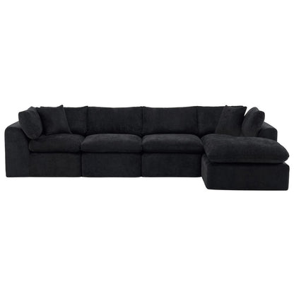 138" Black Chenille Modular Sofa With Ottoman And Toss Pillows