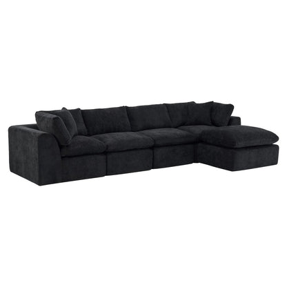 138" Black Chenille Modular Sofa With Ottoman And Toss Pillows