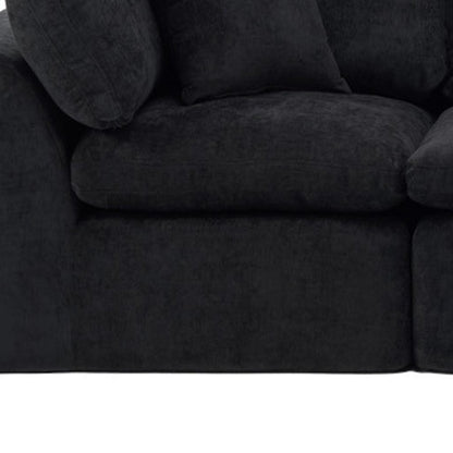 138" Black Chenille Modular Sofa With Ottoman And Toss Pillows