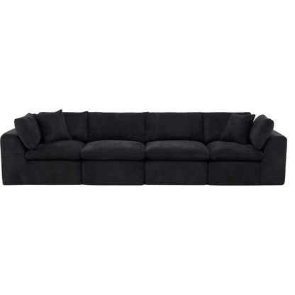 138" Black Chenille Modular Sofa With Toss Pillows