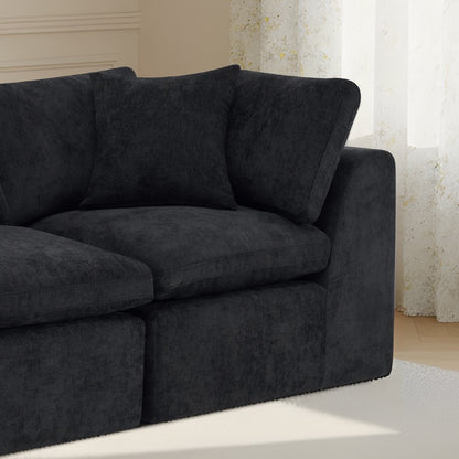 138" Black Chenille Modular Sofa With Toss Pillows