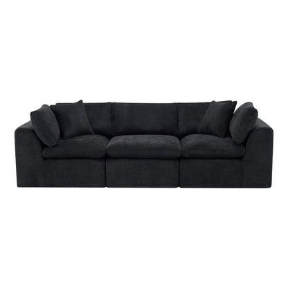 108" Black Chenille Modular Sofa With Toss Pillows