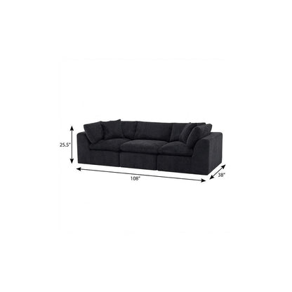 108" Black Chenille Modular Sofa With Toss Pillows