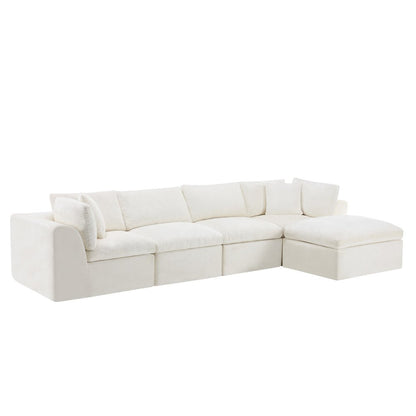 138" Beige Chenille Modular Sofa With Ottoman And Toss Pillows