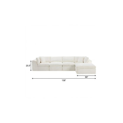 138" Beige Chenille Modular Sofa With Ottoman And Toss Pillows