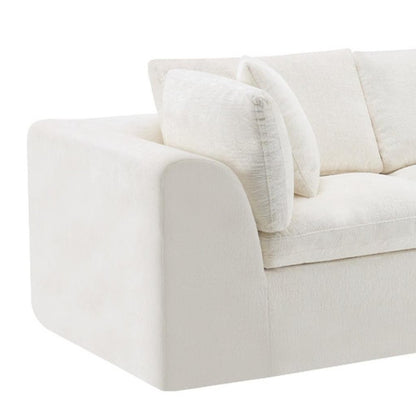 138" Beige Chenille Modular Sofa With Ottoman And Toss Pillows