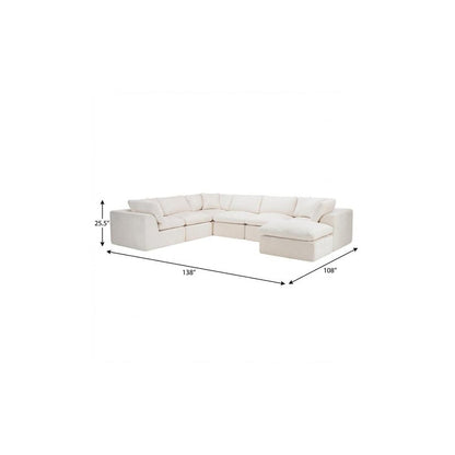 138" Beige Chenille Modular Sofa With Ottoman And Toss Pillows