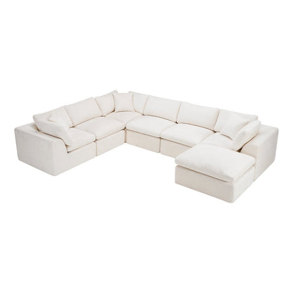138" Beige Chenille Modular Sofa With Ottoman And Toss Pillows
