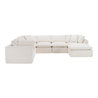 138" Beige Chenille Modular Sofa With Ottoman And Toss Pillows