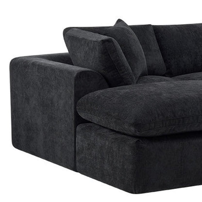 138" Black Chenille Modular Sofa Chaise With Ottoman And Toss Pillows