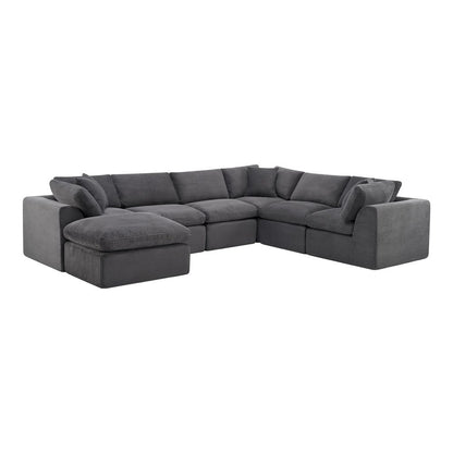138" Dark Gray Corduroy Modular Sofa With Ottoman And Toss Pillows