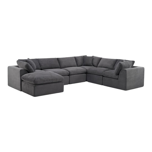 138" Dark Gray Corduroy Modular Sectional With Ottoman And Toss Pillows
