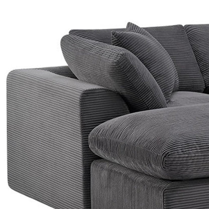 138" Dark Gray Corduroy Modular Sofa With Ottoman And Toss Pillows