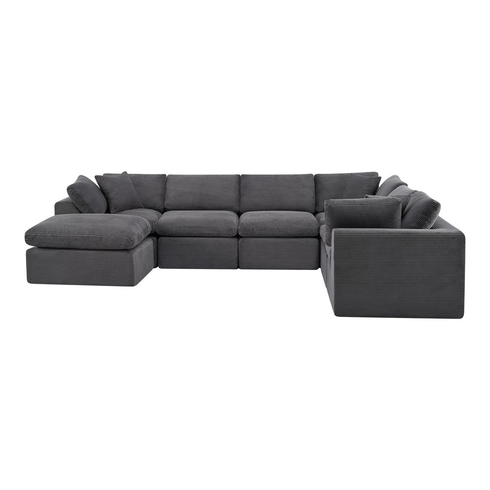 138" Dark Gray Corduroy Modular Sofa With Ottoman And Toss Pillows