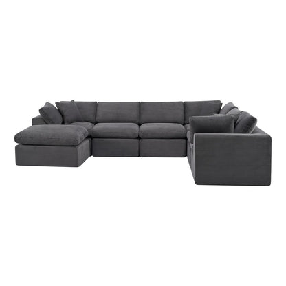 138" Dark Gray Corduroy Modular Sofa With Ottoman And Toss Pillows