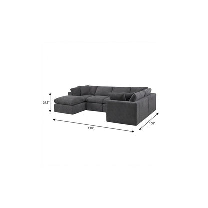138" Dark Gray Corduroy Modular Sofa With Ottoman And Toss Pillows