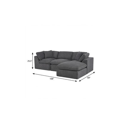 108" Dark Gray Corduroy Modular Sofa With Ottoman And Toss Pillows