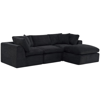 108" Black Chenille Modular Sofa With Ottoman And Toss Pillows