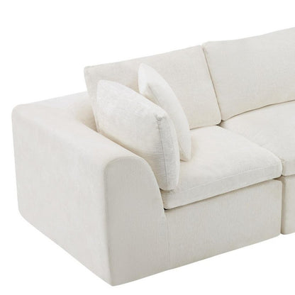 108" Beige Chenille Modular Sofa With Ottoman And Toss Pillows