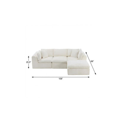 108" Beige Chenille Modular Sofa With Ottoman And Toss Pillows