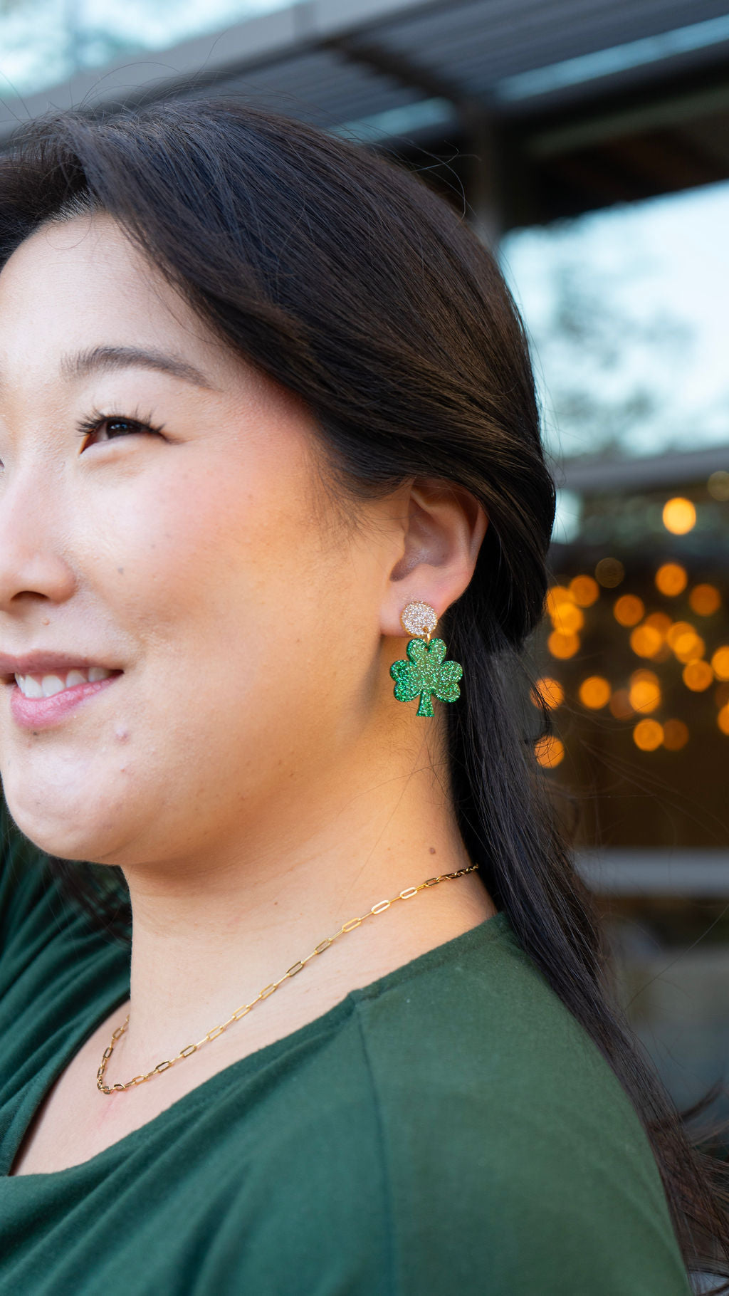 Lucky Charm Earrings - Green Glitter