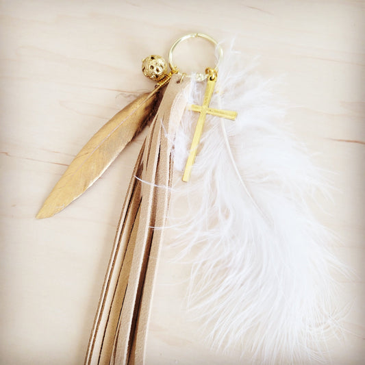 Boho Western Leather Boot Bling Charm Gold Cross 500q
