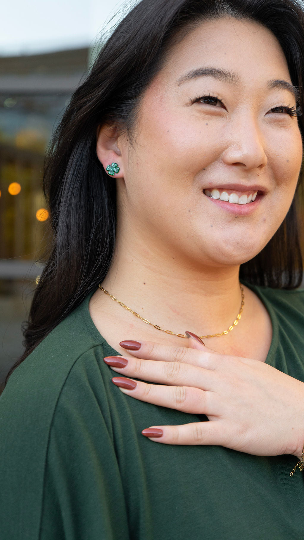 Clover Studs - Green Glitter