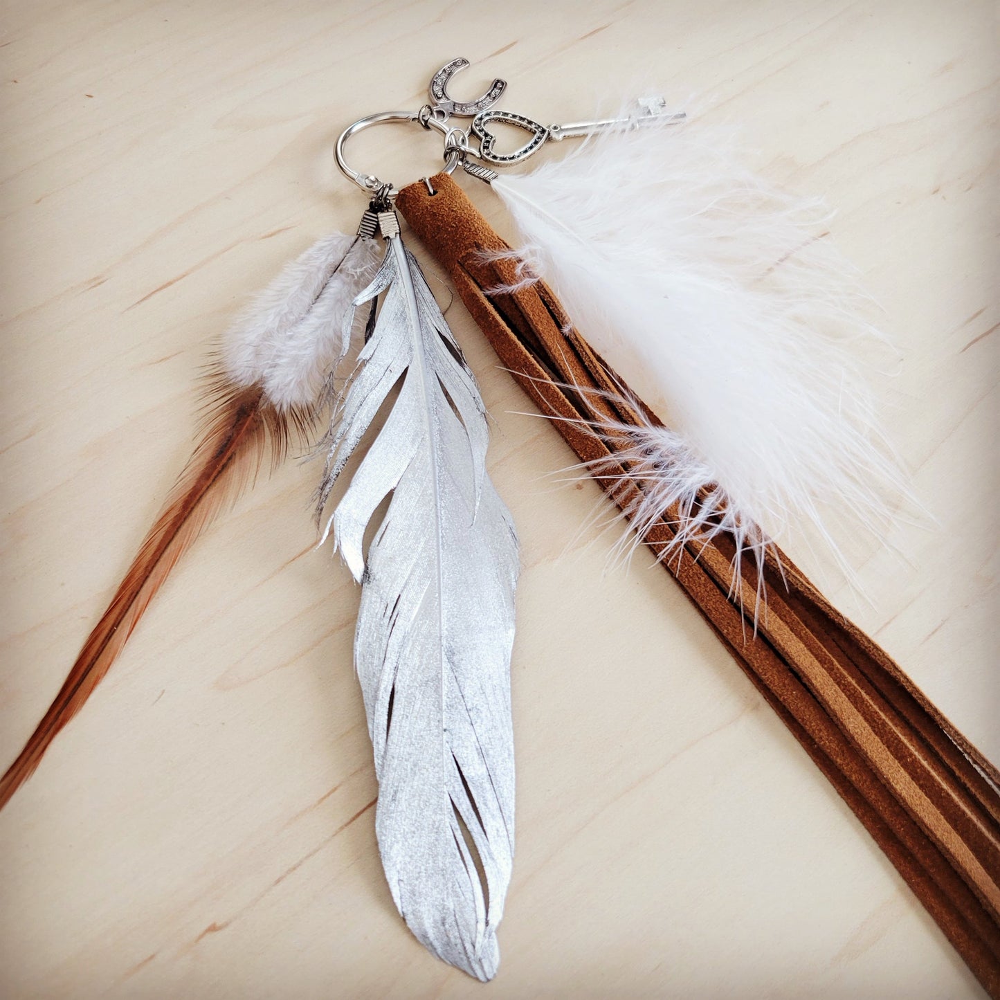 Boho Western Leather Boot Bling Cognac Suede Silver Feather 500t
