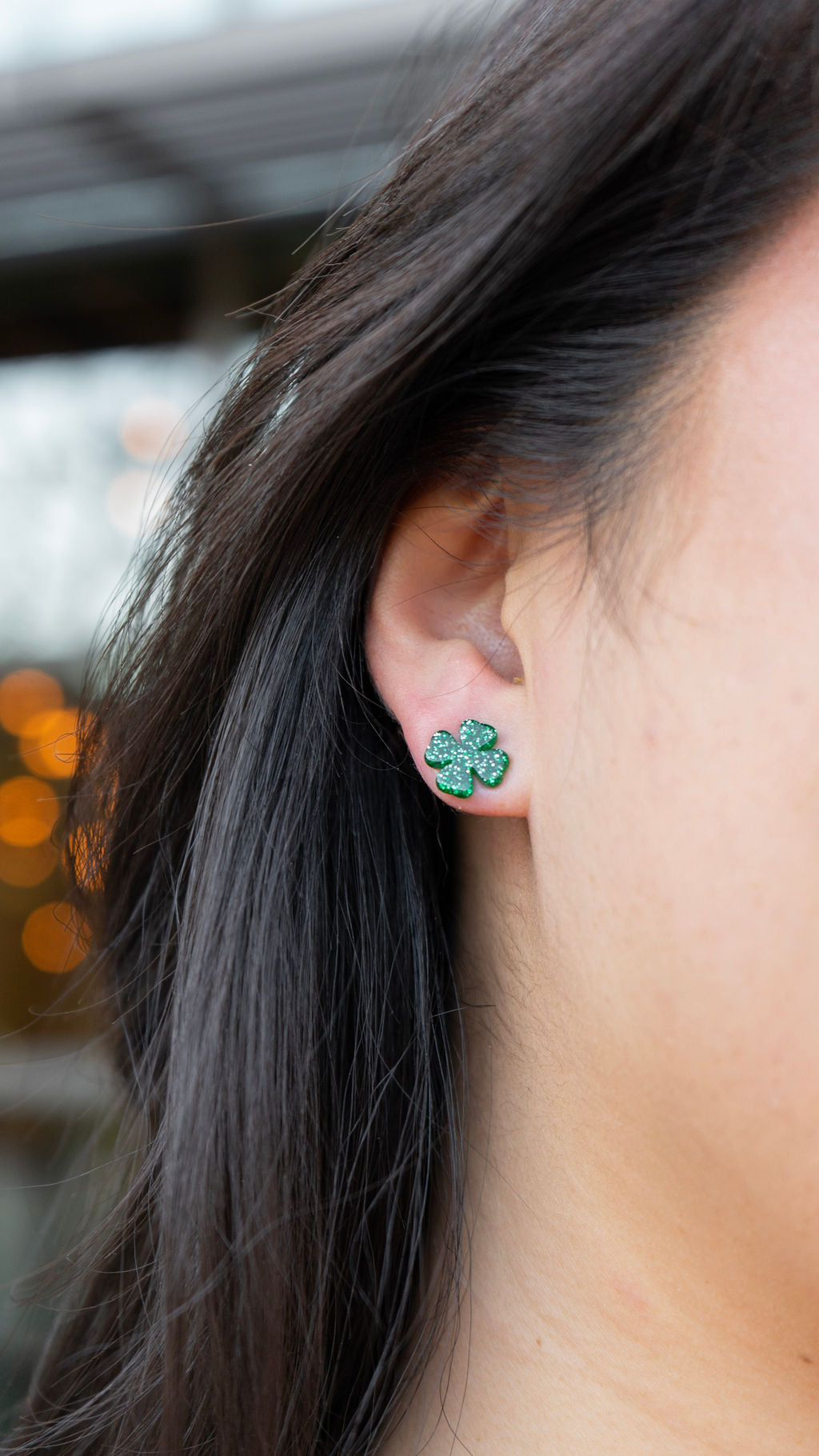 Clover Studs - Green Glitter
