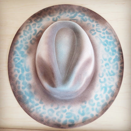 Hand-Painted Leopard Boho Western Cowgirl Hat Only-Turq leopard 986r