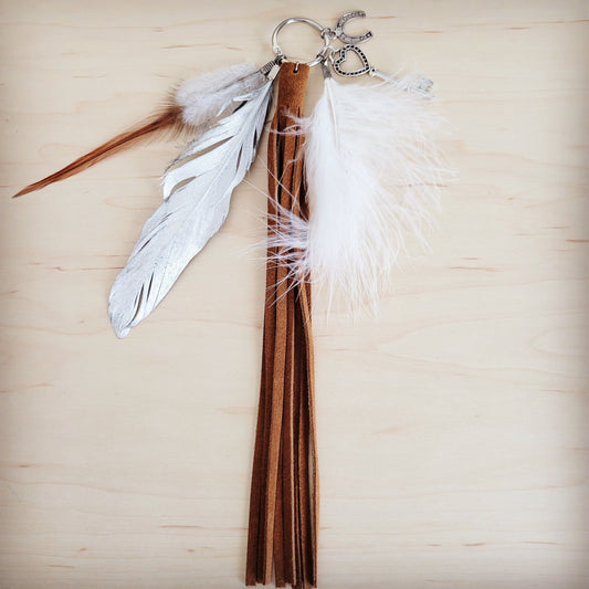 Boho Western Leather Boot Bling Cognac Suede Silver Feather 500t
