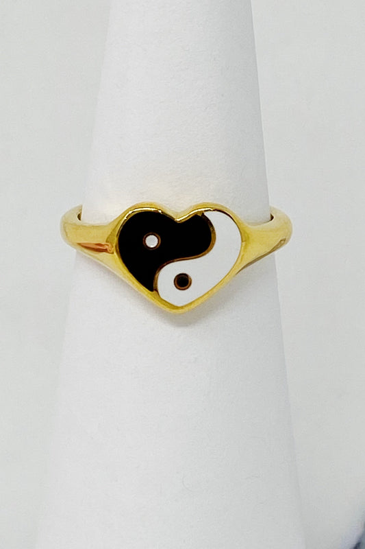 Yin Yang Heart Signet Ring