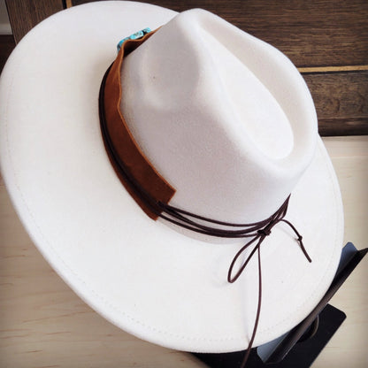 Wide Genuine Leather Tan Suede Hat Band w/ Turq 953r