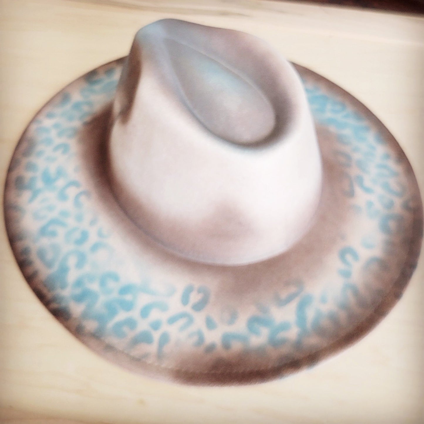 Hand-Painted Leopard Boho Western Cowgirl Hat Only-Turq leopard 986r